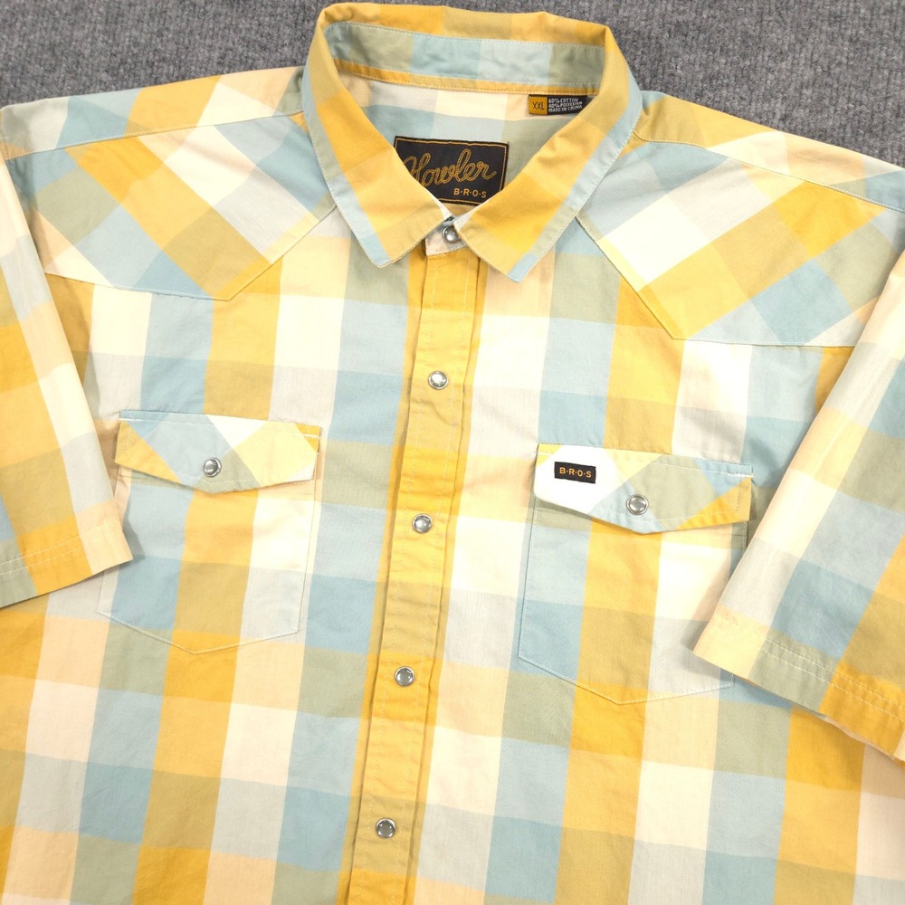 Howler Bros H Bar B Snapshirt Mens XXL Yellow Check Western Pearl Snap Outdoor